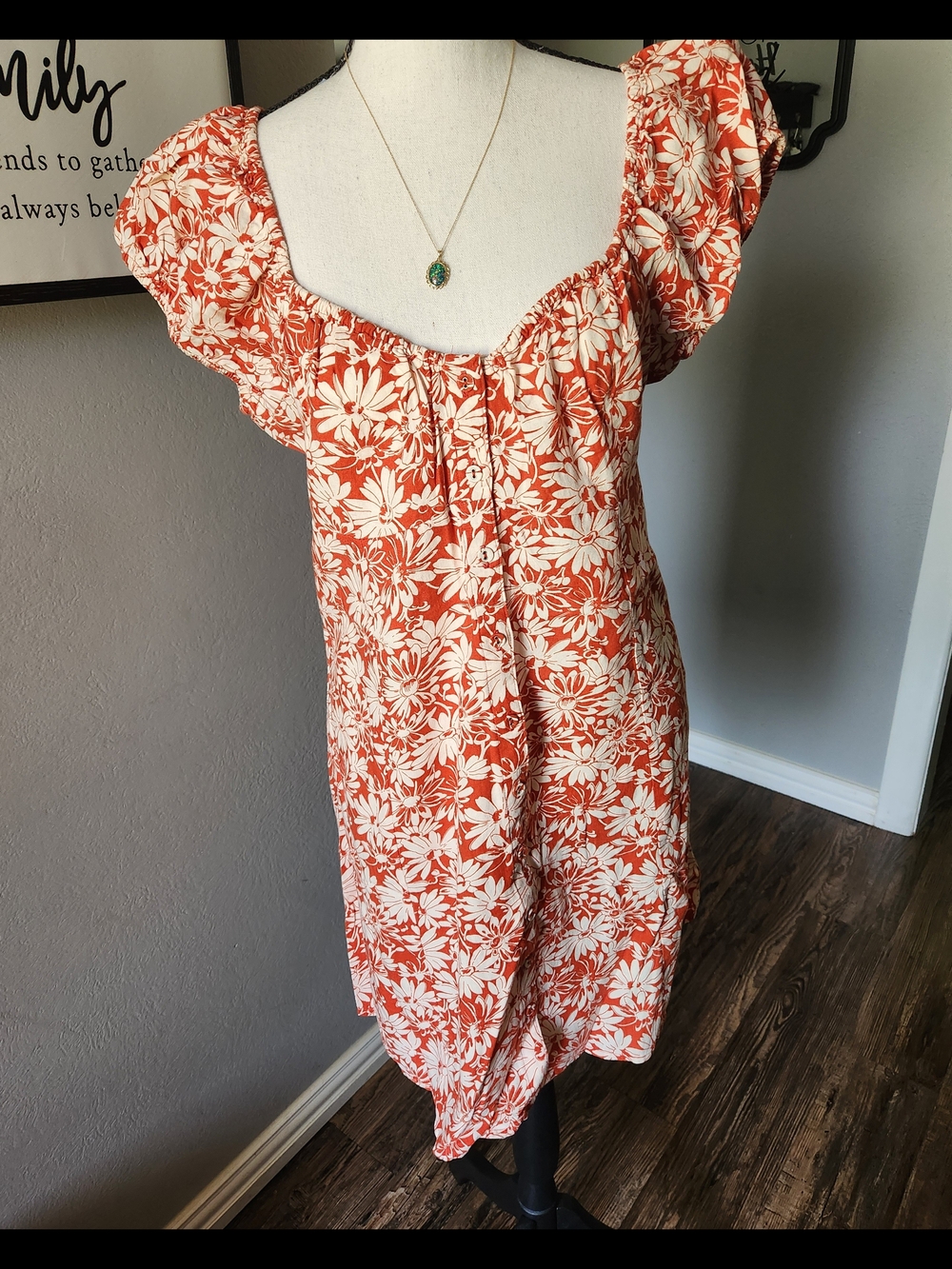 Madewell Burnt Orange and Cream Puff Sleeve Sundress